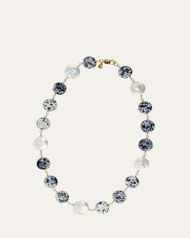 Speckle Necklace with Pearls and Glass Beads, 17"L